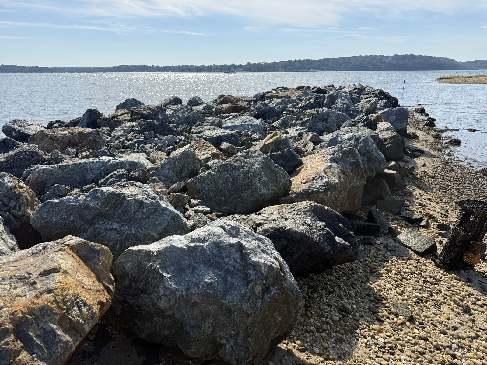 Close-up of the large new boulders of the rebuilt Widow's Hole jetty