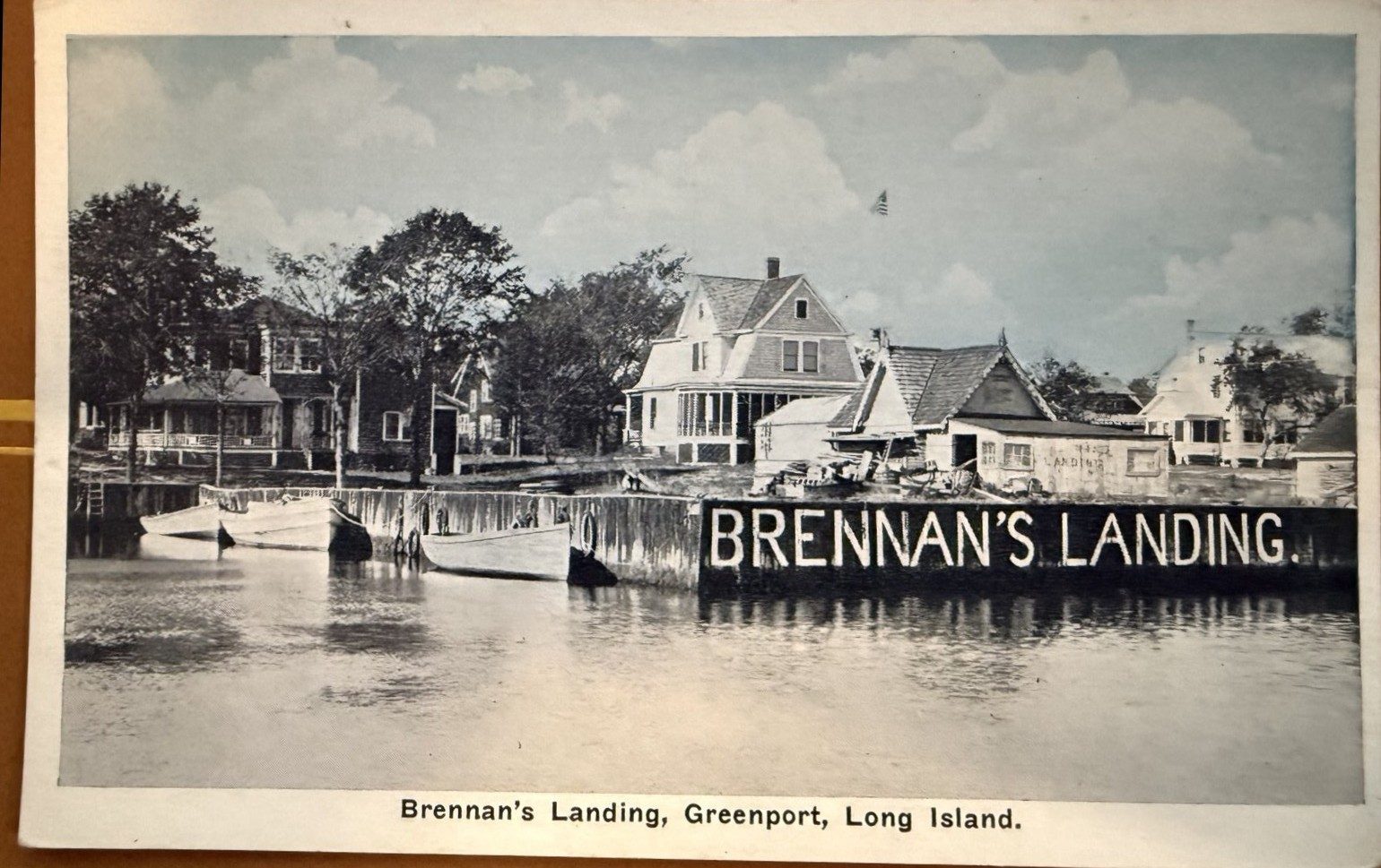 Postcard: Brennan's Landing, Greenport, a boat livery on the waterfront